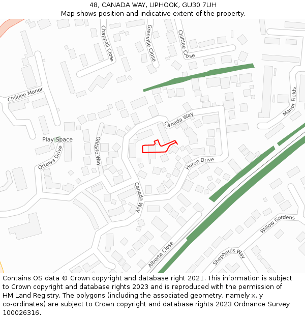 48, CANADA WAY, LIPHOOK, GU30 7UH: Location map and indicative extent of plot