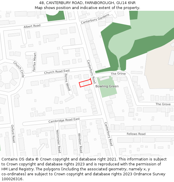 48, CANTERBURY ROAD, FARNBOROUGH, GU14 6NR: Location map and indicative extent of plot