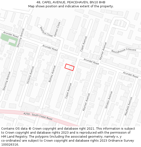 48, CAPEL AVENUE, PEACEHAVEN, BN10 8HB: Location map and indicative extent of plot