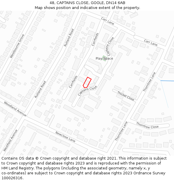 48, CAPTAINS CLOSE, GOOLE, DN14 6AB: Location map and indicative extent of plot