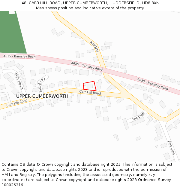 48, CARR HILL ROAD, UPPER CUMBERWORTH, HUDDERSFIELD, HD8 8XN: Location map and indicative extent of plot
