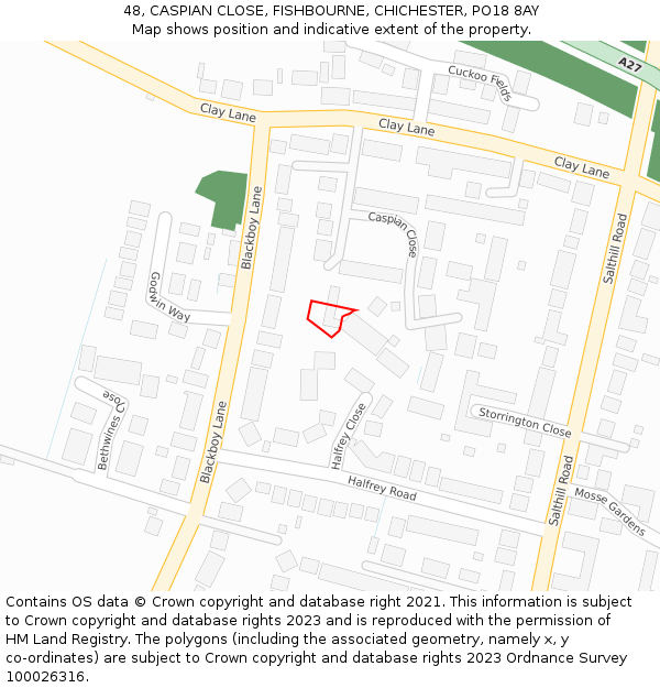 48, CASPIAN CLOSE, FISHBOURNE, CHICHESTER, PO18 8AY: Location map and indicative extent of plot