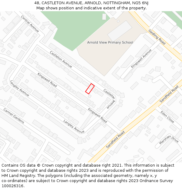 48, CASTLETON AVENUE, ARNOLD, NOTTINGHAM, NG5 6NJ: Location map and indicative extent of plot