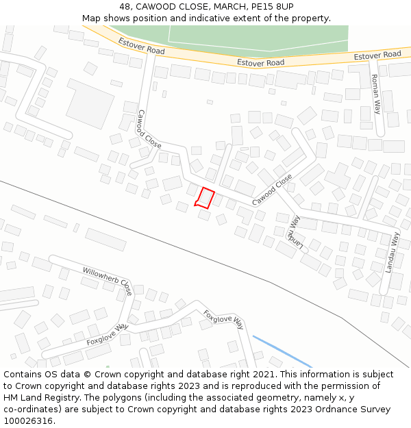 48, CAWOOD CLOSE, MARCH, PE15 8UP: Location map and indicative extent of plot