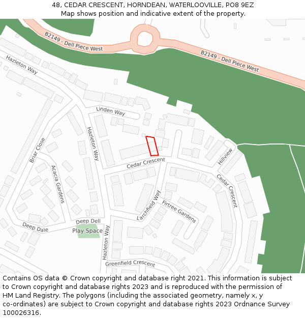 48, CEDAR CRESCENT, HORNDEAN, WATERLOOVILLE, PO8 9EZ: Location map and indicative extent of plot