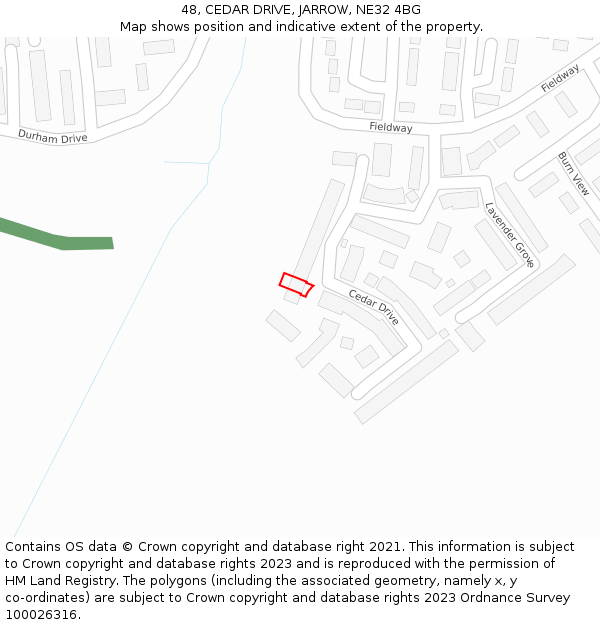 48, CEDAR DRIVE, JARROW, NE32 4BG: Location map and indicative extent of plot