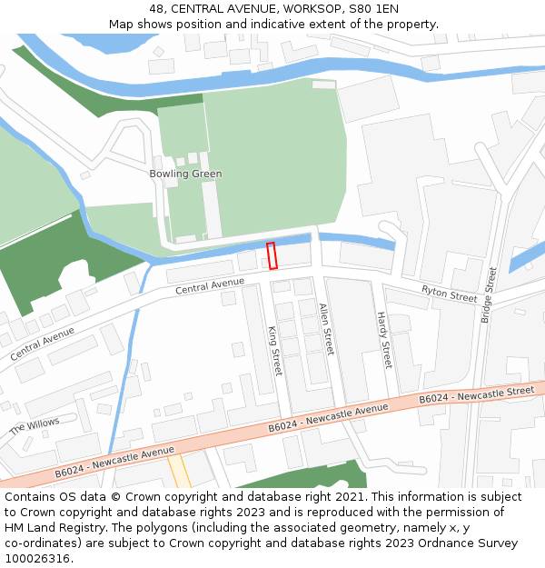 48, CENTRAL AVENUE, WORKSOP, S80 1EN: Location map and indicative extent of plot
