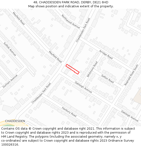 48, CHADDESDEN PARK ROAD, DERBY, DE21 6HD: Location map and indicative extent of plot