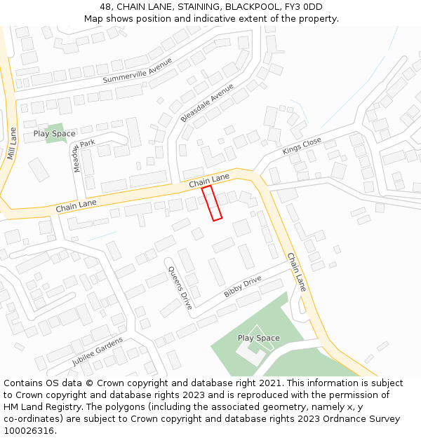 48, CHAIN LANE, STAINING, BLACKPOOL, FY3 0DD: Location map and indicative extent of plot