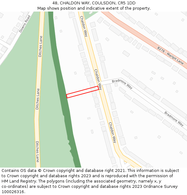 48, CHALDON WAY, COULSDON, CR5 1DD: Location map and indicative extent of plot