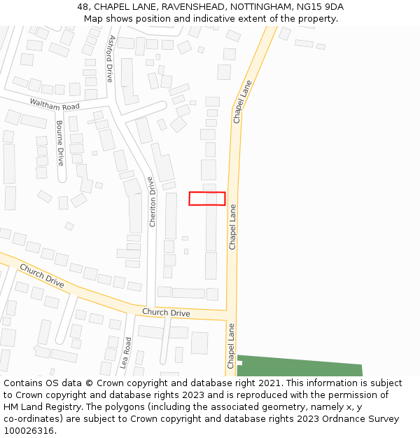 48, CHAPEL LANE, RAVENSHEAD, NOTTINGHAM, NG15 9DA: Location map and indicative extent of plot