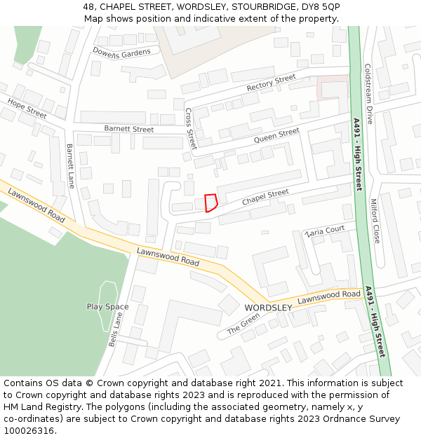 48, CHAPEL STREET, WORDSLEY, STOURBRIDGE, DY8 5QP: Location map and indicative extent of plot