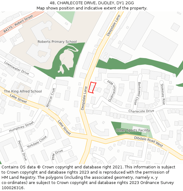 48, CHARLECOTE DRIVE, DUDLEY, DY1 2GG: Location map and indicative extent of plot