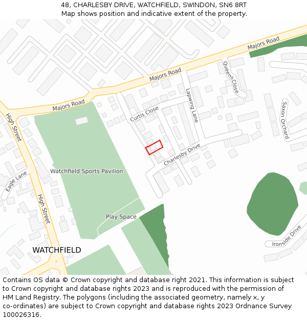 48, CHARLESBY DRIVE, WATCHFIELD, SWINDON, SN6 8RT: Location map and indicative extent of plot