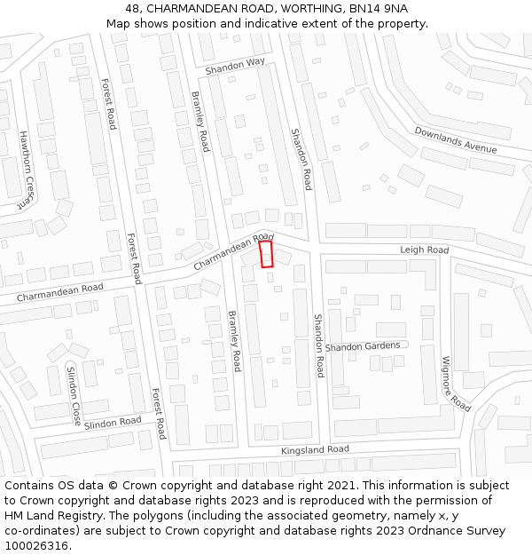 48, CHARMANDEAN ROAD, WORTHING, BN14 9NA: Location map and indicative extent of plot