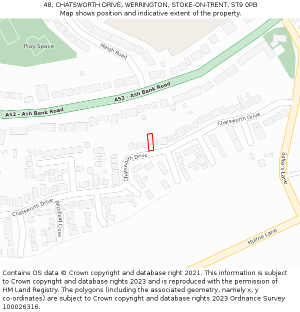 48, CHATSWORTH DRIVE, WERRINGTON, STOKE-ON-TRENT, ST9 0PB: Location map and indicative extent of plot