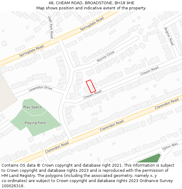 48, CHEAM ROAD, BROADSTONE, BH18 9HE: Location map and indicative extent of plot