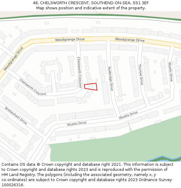 48, CHELSWORTH CRESCENT, SOUTHEND-ON-SEA, SS1 3EF: Location map and indicative extent of plot
