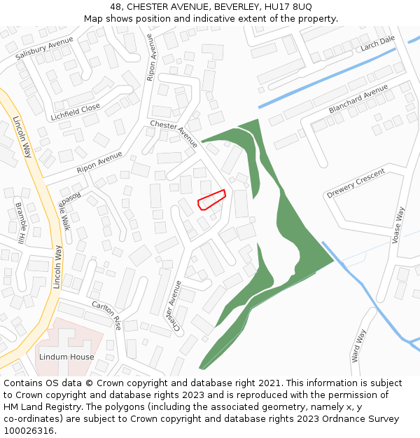 48, CHESTER AVENUE, BEVERLEY, HU17 8UQ: Location map and indicative extent of plot