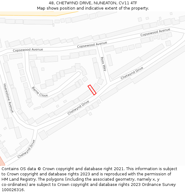 48, CHETWYND DRIVE, NUNEATON, CV11 4TF: Location map and indicative extent of plot