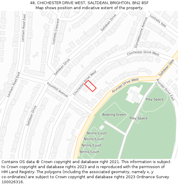 48, CHICHESTER DRIVE WEST, SALTDEAN, BRIGHTON, BN2 8SF: Location map and indicative extent of plot