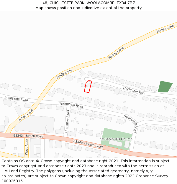 48, CHICHESTER PARK, WOOLACOMBE, EX34 7BZ: Location map and indicative extent of plot