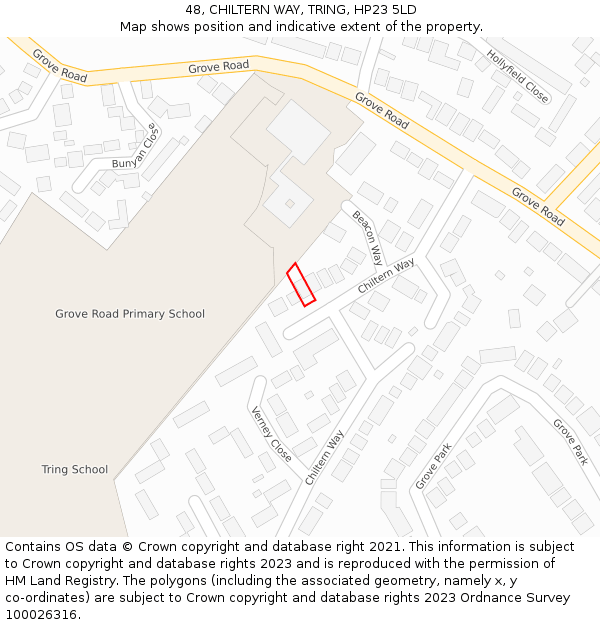 48, CHILTERN WAY, TRING, HP23 5LD: Location map and indicative extent of plot