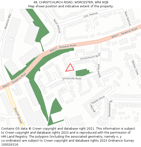 48, CHRISTCHURCH ROAD, WORCESTER, WR4 9QB: Location map and indicative extent of plot