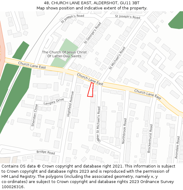 48, CHURCH LANE EAST, ALDERSHOT, GU11 3BT: Location map and indicative extent of plot