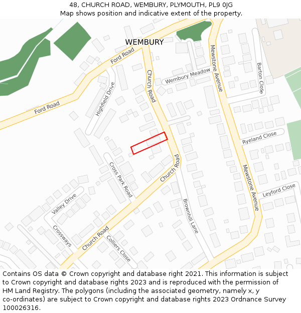 48, CHURCH ROAD, WEMBURY, PLYMOUTH, PL9 0JG: Location map and indicative extent of plot