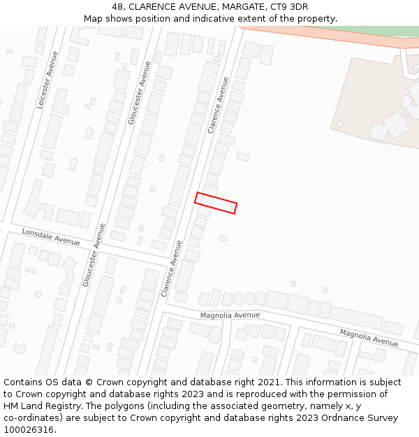 48, CLARENCE AVENUE, MARGATE, CT9 3DR: Location map and indicative extent of plot