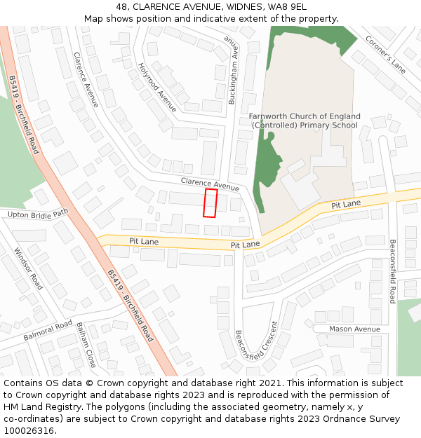 48, CLARENCE AVENUE, WIDNES, WA8 9EL: Location map and indicative extent of plot