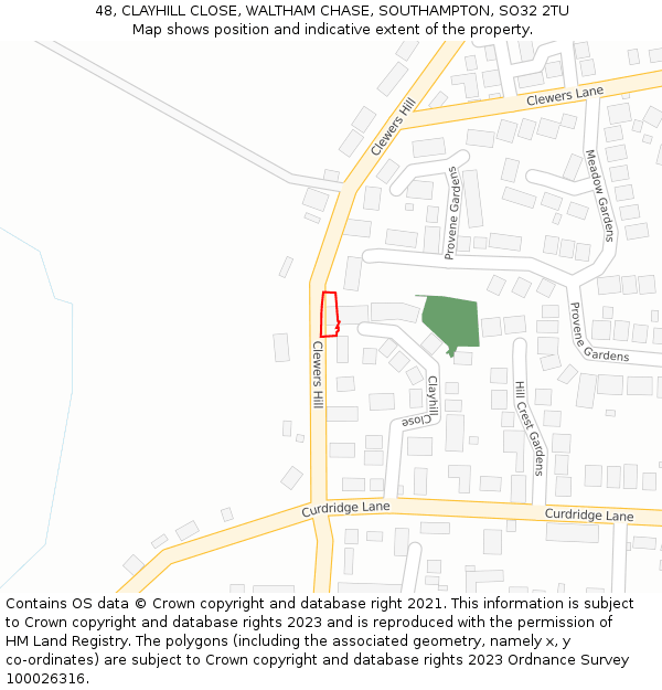 48, CLAYHILL CLOSE, WALTHAM CHASE, SOUTHAMPTON, SO32 2TU: Location map and indicative extent of plot