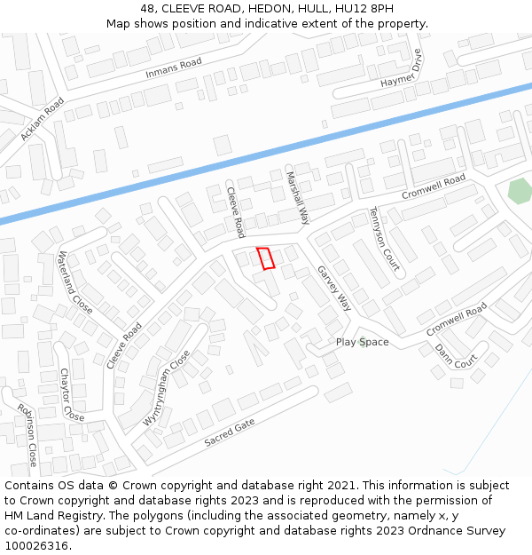 48, CLEEVE ROAD, HEDON, HULL, HU12 8PH: Location map and indicative extent of plot