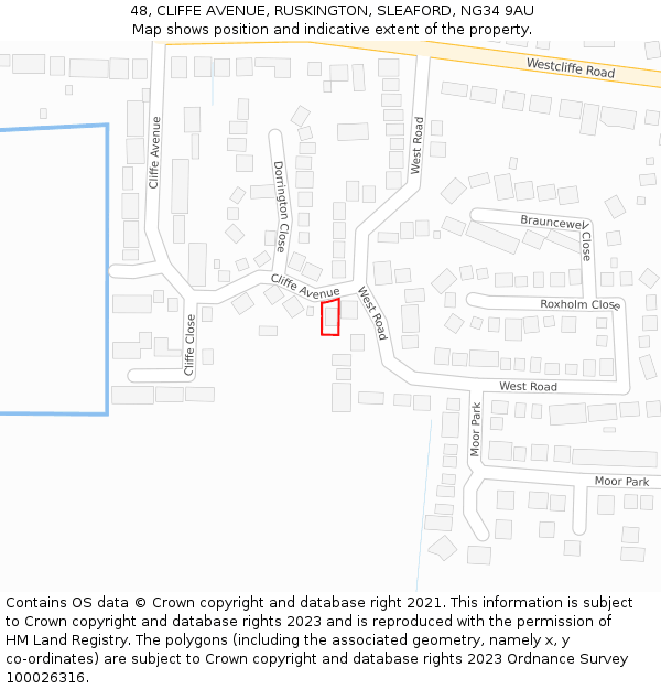 48, CLIFFE AVENUE, RUSKINGTON, SLEAFORD, NG34 9AU: Location map and indicative extent of plot