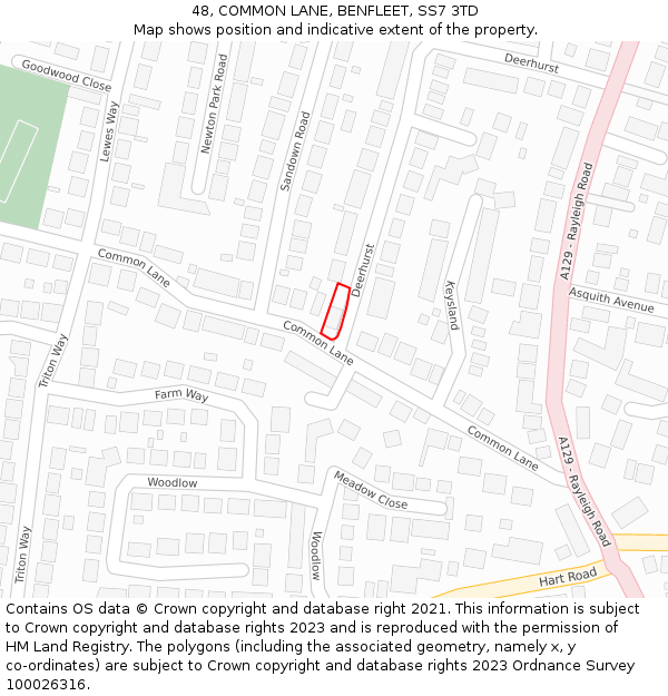 48, COMMON LANE, BENFLEET, SS7 3TD: Location map and indicative extent of plot