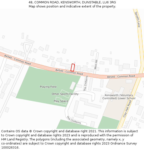 48, COMMON ROAD, KENSWORTH, DUNSTABLE, LU6 3RG: Location map and indicative extent of plot