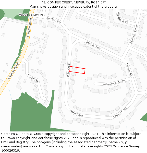 48, CONIFER CREST, NEWBURY, RG14 6RT: Location map and indicative extent of plot