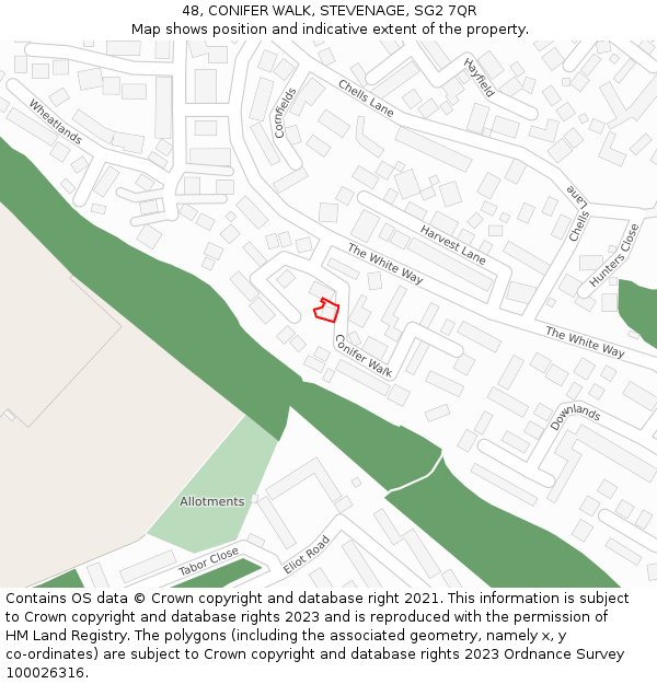 48, CONIFER WALK, STEVENAGE, SG2 7QR: Location map and indicative extent of plot