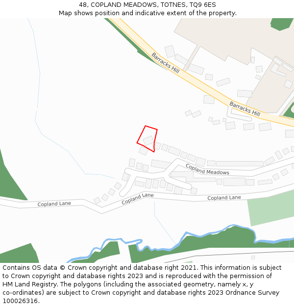 48, COPLAND MEADOWS, TOTNES, TQ9 6ES: Location map and indicative extent of plot