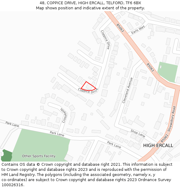 48, COPPICE DRIVE, HIGH ERCALL, TELFORD, TF6 6BX: Location map and indicative extent of plot