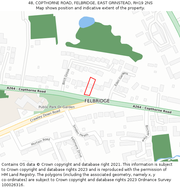 48, COPTHORNE ROAD, FELBRIDGE, EAST GRINSTEAD, RH19 2NS: Location map and indicative extent of plot