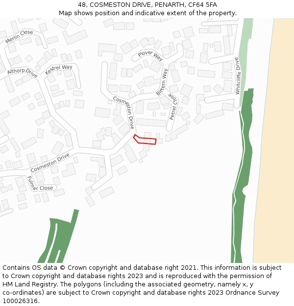 48, COSMESTON DRIVE, PENARTH, CF64 5FA: Location map and indicative extent of plot