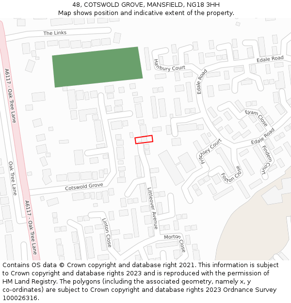 48, COTSWOLD GROVE, MANSFIELD, NG18 3HH: Location map and indicative extent of plot