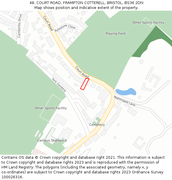 48, COURT ROAD, FRAMPTON COTTERELL, BRISTOL, BS36 2DN: Location map and indicative extent of plot