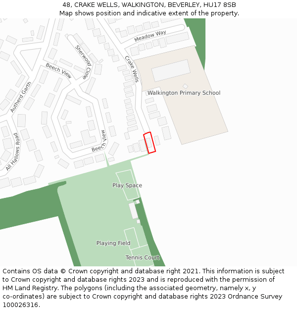 48, CRAKE WELLS, WALKINGTON, BEVERLEY, HU17 8SB: Location map and indicative extent of plot