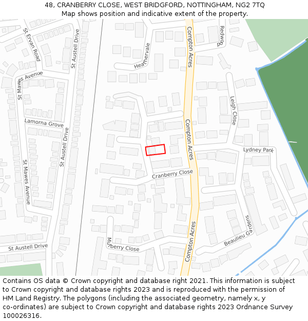 48, CRANBERRY CLOSE, WEST BRIDGFORD, NOTTINGHAM, NG2 7TQ: Location map and indicative extent of plot