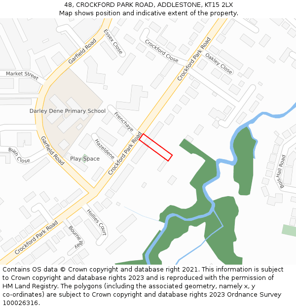 48, CROCKFORD PARK ROAD, ADDLESTONE, KT15 2LX: Location map and indicative extent of plot