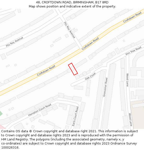 48, CROFTDOWN ROAD, BIRMINGHAM, B17 8RD: Location map and indicative extent of plot