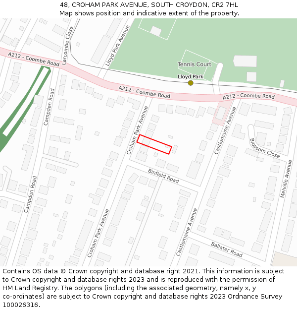 48, CROHAM PARK AVENUE, SOUTH CROYDON, CR2 7HL: Location map and indicative extent of plot